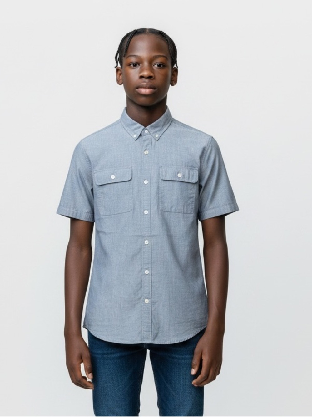Burnside Men’s Short Sleeve Button-Up Chambray Shirt Size Medium Casual Pockets